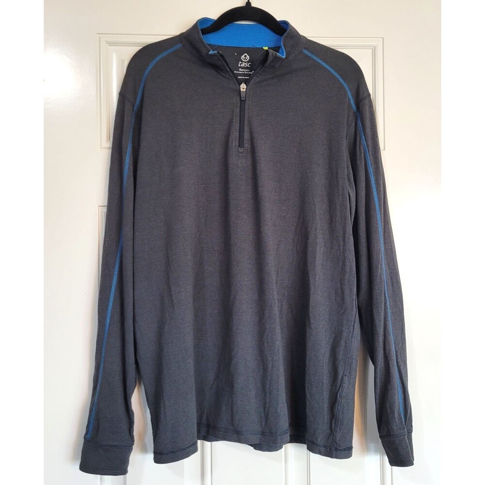 Tasc Performance Size L Bamboo Long Sleeve Quarter Zip Pullover Gray Blue Sports